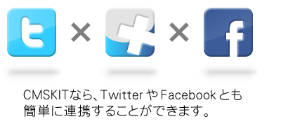 CMSKITなら、TwitterやFacebookとも簡単に連携することができます。